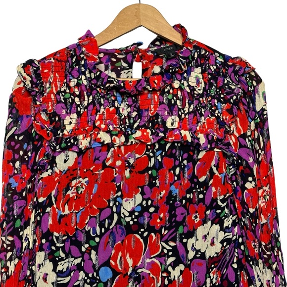 J Crew Smocked Popover Top in Lurex Dot Small - Picture 4 of 11